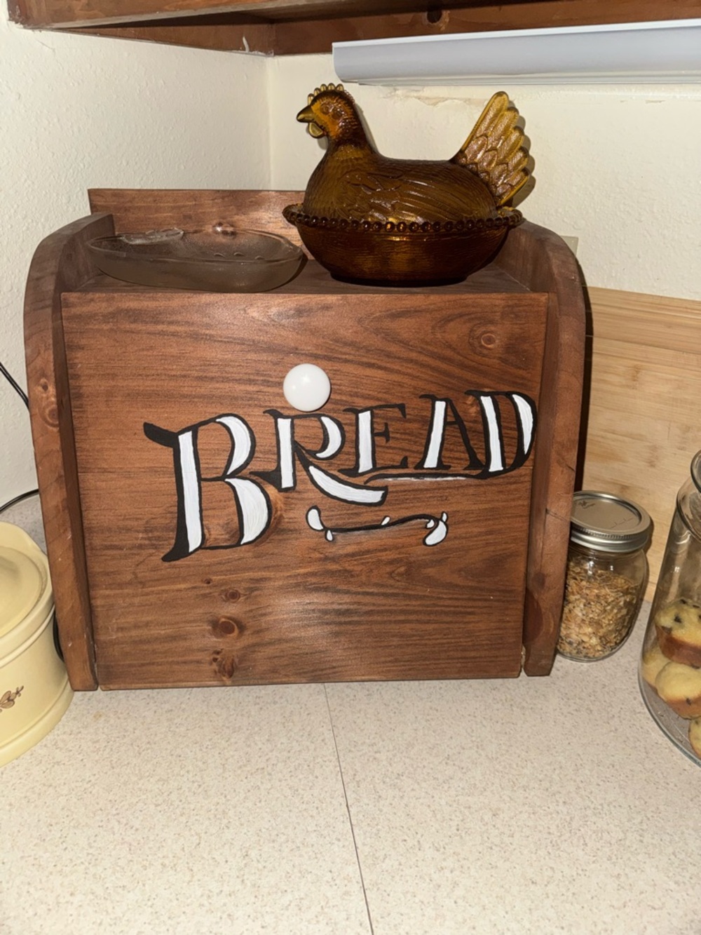 Wooden Bread Box with Painted 'BREAD' Front